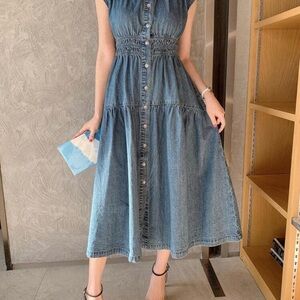 Elegant Denim Blue Midi Dress